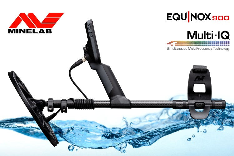Metalldetektor Minelab Equinox 900 mit Funkkopfhörer und 2 Suchspulen (Showroom) Seitenansicht