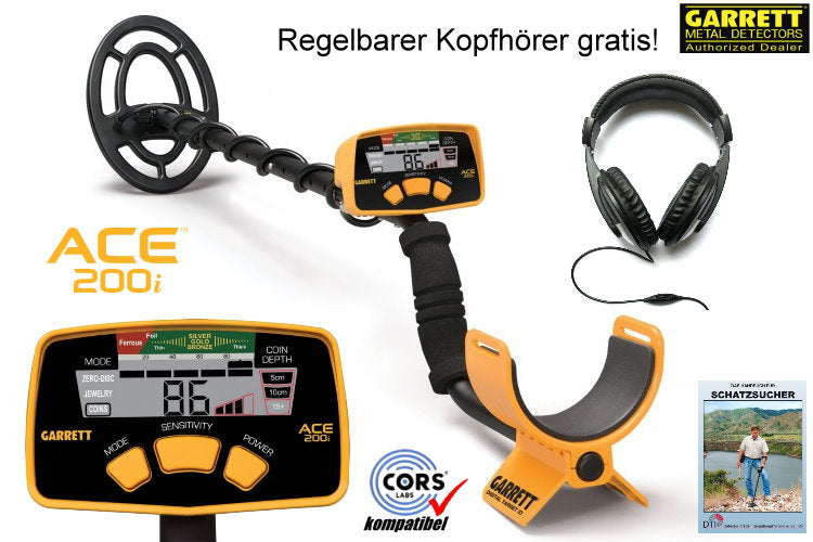 Garrett ACE 200i+ Metalldetektor mit Gratiszugabe Kopfhörer & Schatzsucherhandbuch