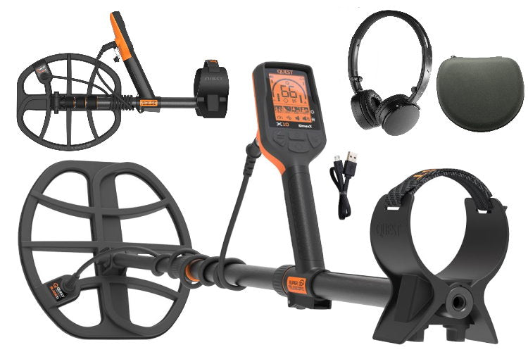 Quest X10 IDmaxX Metalldetektor mit Funkkopfhörer WireFree Lite